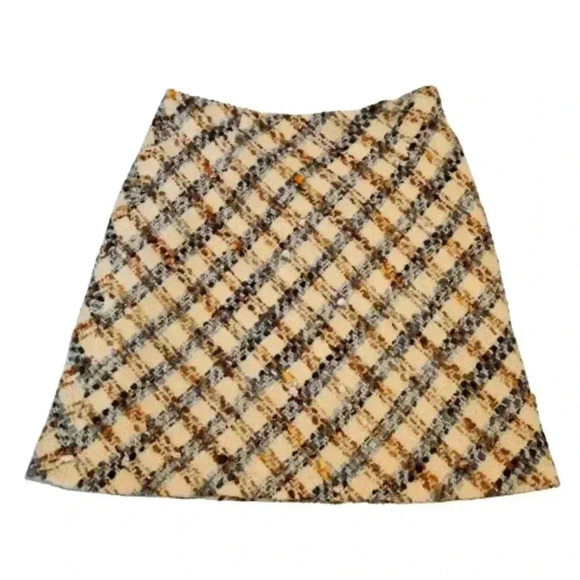 Talbots Wool Blend Cream Blue Tan Textured Skirt Hidden Side Zip Size 8 - Picture 1 of 9